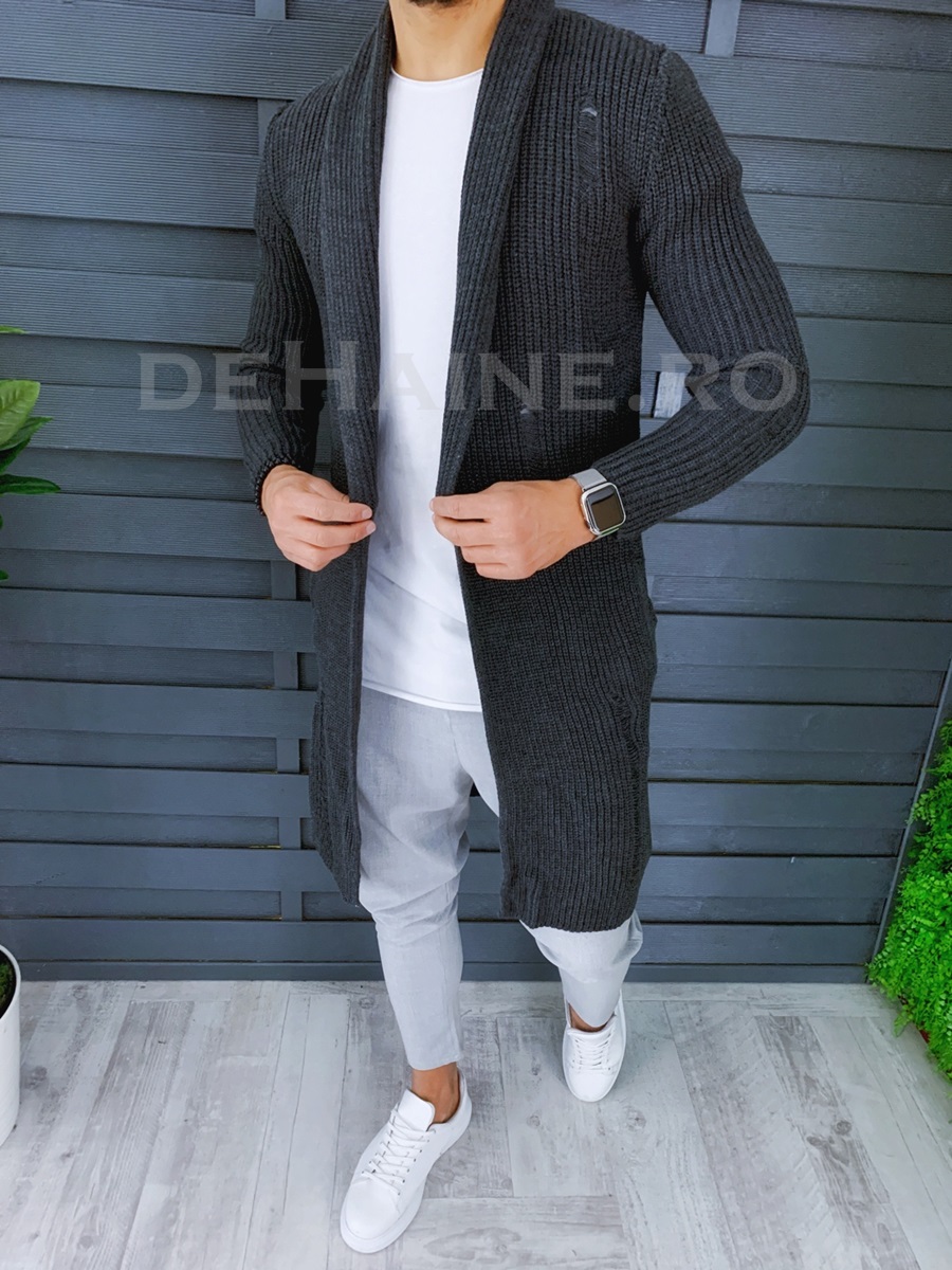 Cardigan barbati gri slim fit zr t3641 97-5 /u